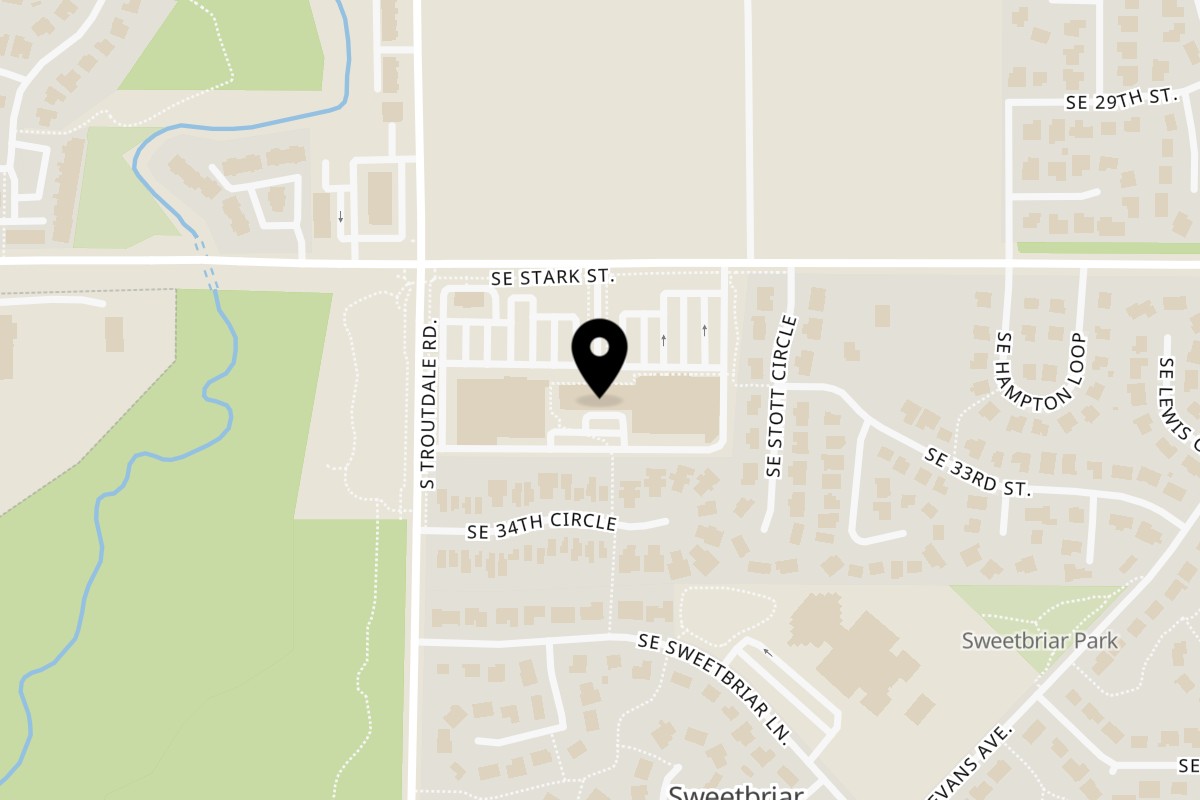 Map showing the location of Chiang Rai Thai Cuisine on 27028 SE Stark St in Troutdale